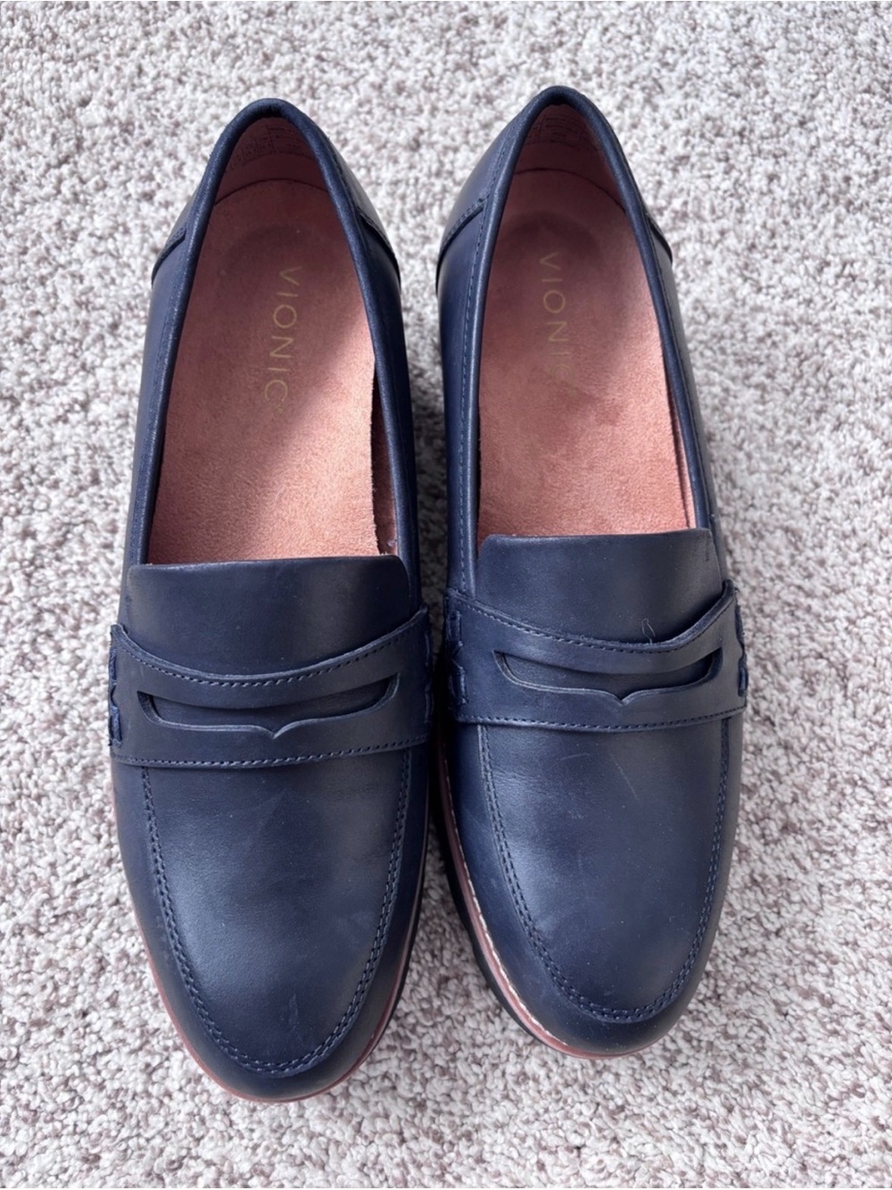 Vionic Navy Leather Penny Loafers 8 Wide - Picture 3 of 10